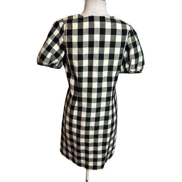 NWT Loft gingham check linen blend puff sleeve button down dress Sz 6 petite - Picture 3 of 8